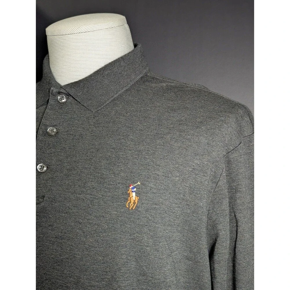 Men Polo Ralph Lauren Classic Fit Size Large Charcoal Grey Long Sleeve